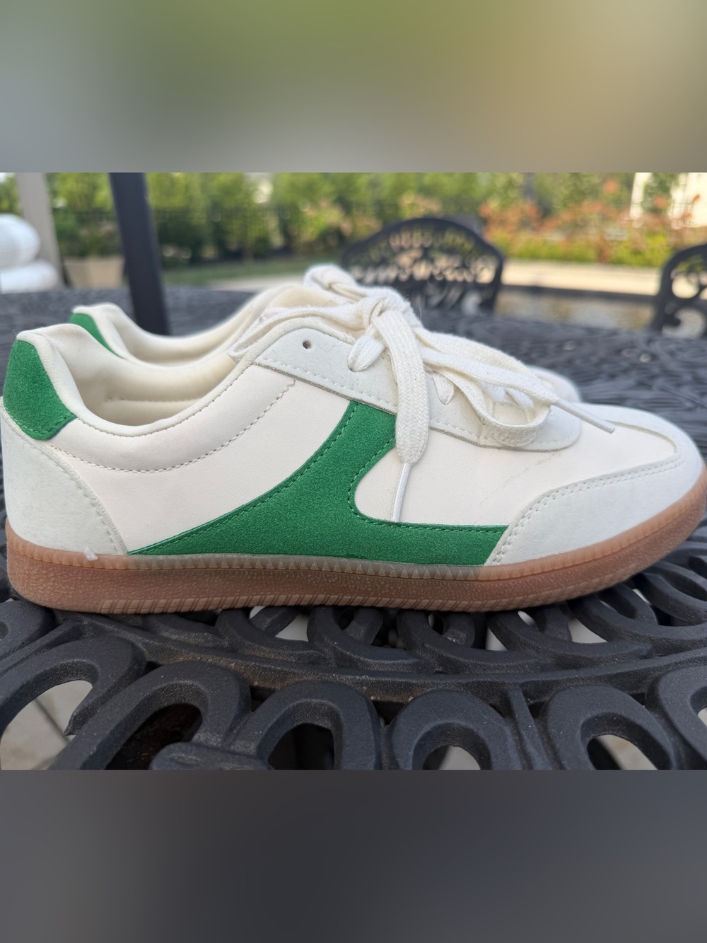 Womenβs White and Green Leather Sneakers - Classic Lace-Up